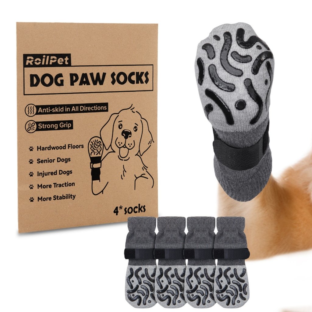 Roilpet 淺灰色止滑襪與牛皮紙包裝